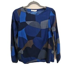 Seasalt Cornwall Womens Bell Boat Neck Printed Art Top Blouse‎ Size 4 Blue